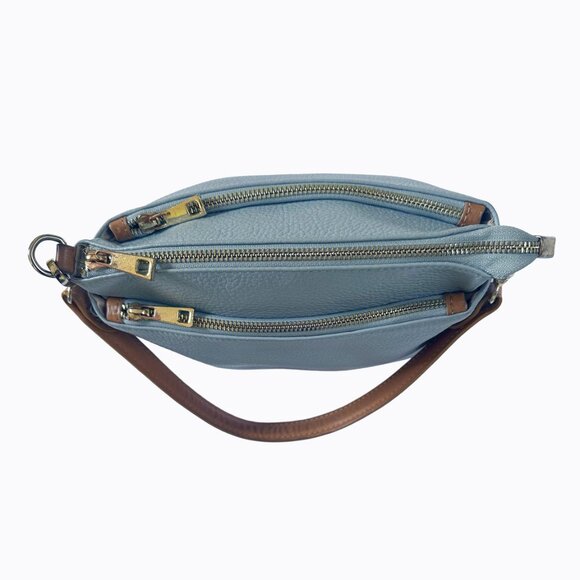 Divina Firenze Compact Shoulder Bag 100% Italian Leather Dove Ice Blue Y2K 90s - Picture 4 of 10